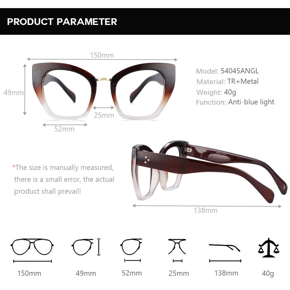 CCspace Unisex Full Rim Oversized Cat Eye Resin Frame Eyeglasses 54045 Full Rim CCspace