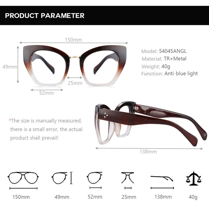 CCspace Unisex Full Rim Oversized Cat Eye Resin Frame Eyeglasses 54045 Full Rim CCspace