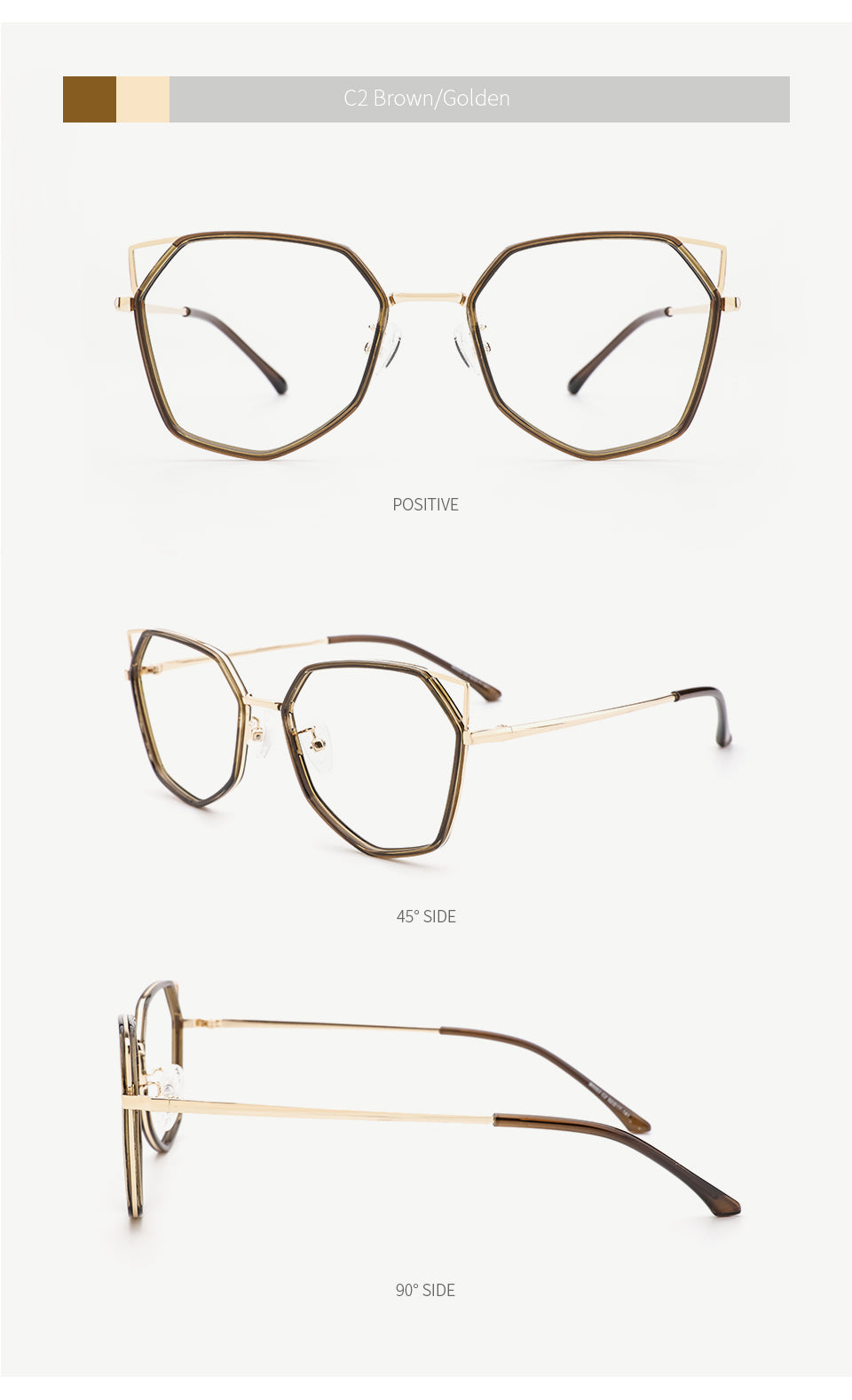 Kansept Women's Full Rim Polygonal Cat Ear Alloy Acetate Frame Eyeglasses 90053 Full Rim Kansept