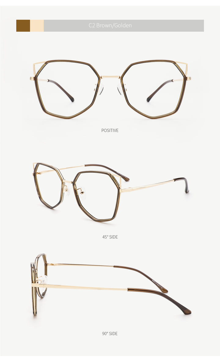 Kansept Women's Full Rim Polygonal Cat Ear Alloy Acetate Frame Eyeglasses 90053 Full Rim Kansept