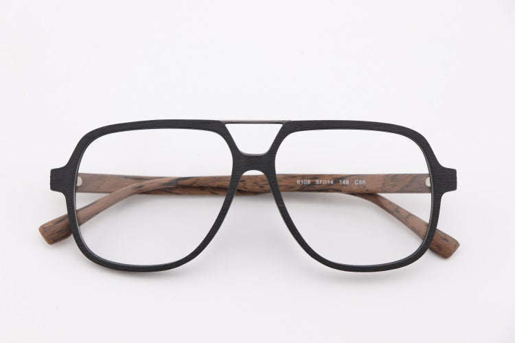 Hdcrafter Unisex Full Rim Polygonal Double Bridge Wood Metal Frame Eyeglasses 6018 Full Rim Hdcrafter Eyeglasses