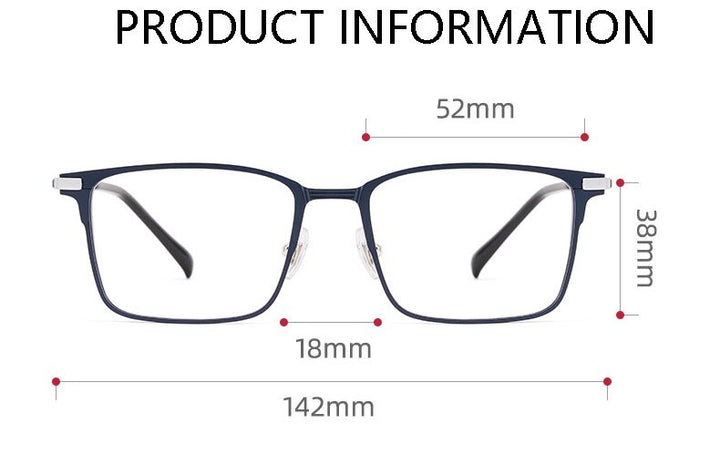 Handoer Unisex Full Rim Square Aluminum Magnesium Alloy Eyeglasses 5051 Full Rim Handoer