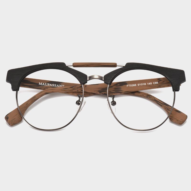 Hdcrafter Unisex Full Rim Round Wood Alloy Double Bridge Frame Eyeglasses Ft0366 Full Rim Hdcrafter Eyeglasses