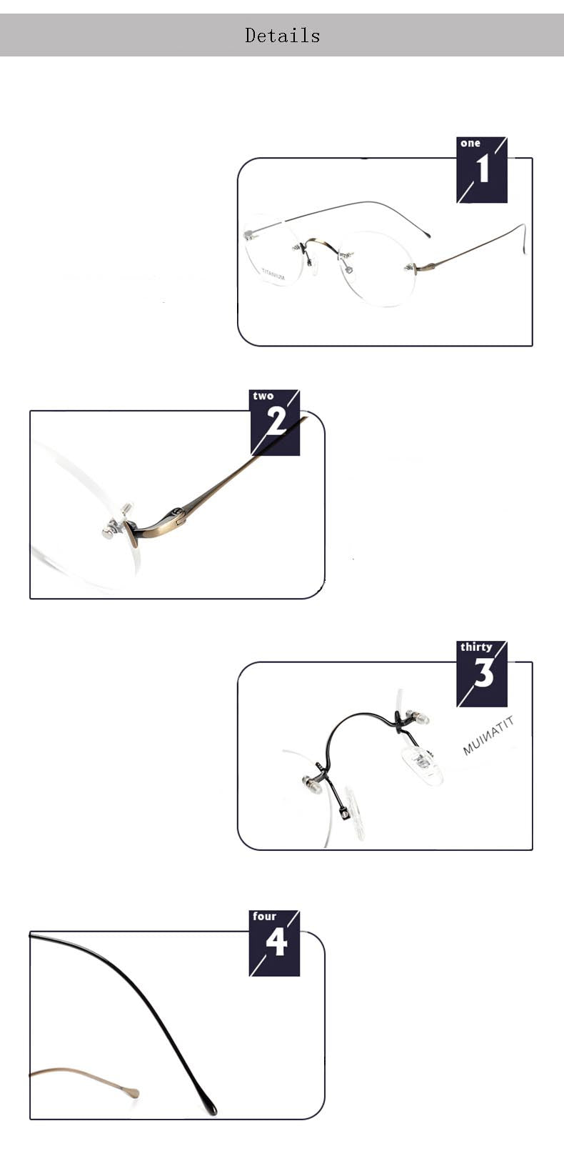 Hdcrafter Unisex Rimless Round Titanium Frame Eyeglasses 16035 Rimless Hdcrafter Eyeglasses