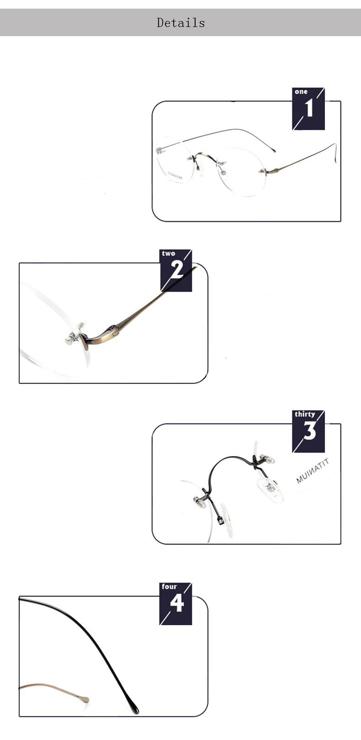 Hdcrafter Unisex Rimless Round Titanium Frame Eyeglasses 16035 Rimless Hdcrafter Eyeglasses