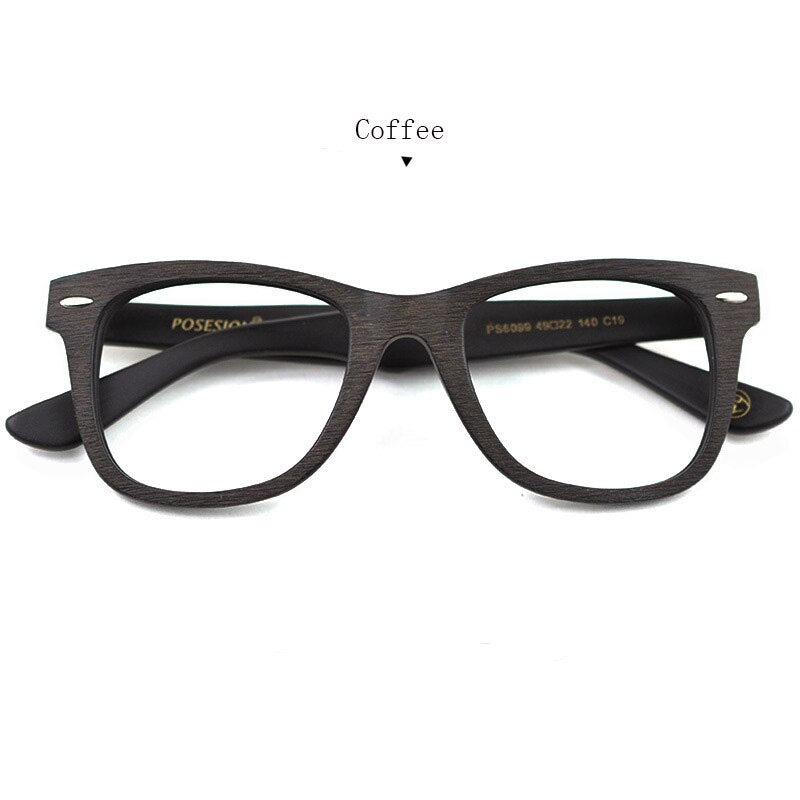 Hdcrafter Men's Full Rim Round Square Handcrafted Wood Frame Eyeglasses Ps6099 Full Rim Hdcrafter Eyeglasses Coffee