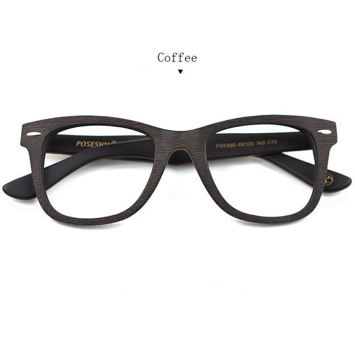 Hdcrafter Men's Full Rim Round Square Handcrafted Wood Frame Eyeglasses Ps6099 Full Rim Hdcrafter Eyeglasses Coffee