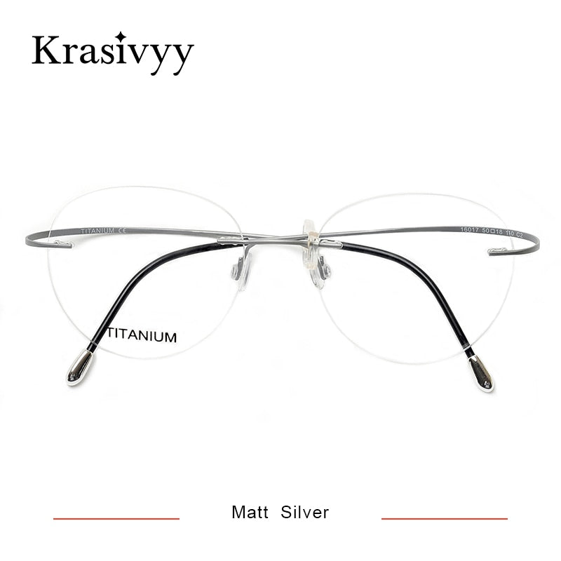 Krasivyy Unisex Rimless Round Titanium Eyeglasses Kr16017 Rimless Krasivyy Matt Silver