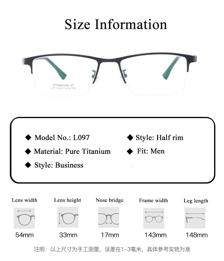 Men's Semi Rim Titanium Frame Eyeglasses Lb079 Semi Rim Bclear