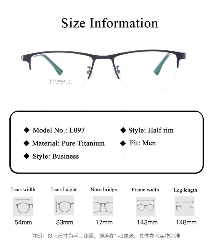 Men's Semi Rim Titanium Frame Eyeglasses Lb079 Semi Rim Bclear