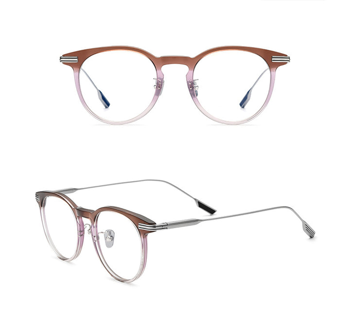 Gatenac Unisex Full Rim Round Titanium Acetate Frame Eyeglasses Gxyj702 Full Rim Gatenac