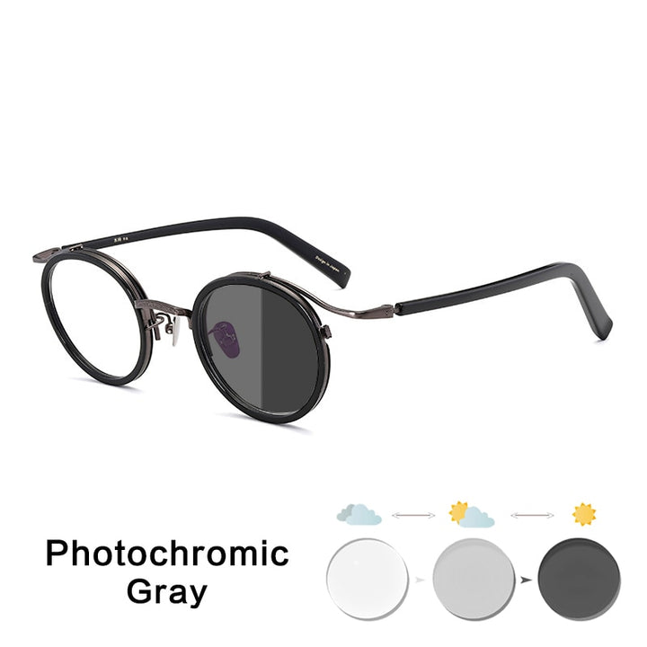 Gatenac Unisex Full Rim Round Acetate Alloy Frame Eyeglasses Gxj37 Full Rim Gatenac Black Photochromic
