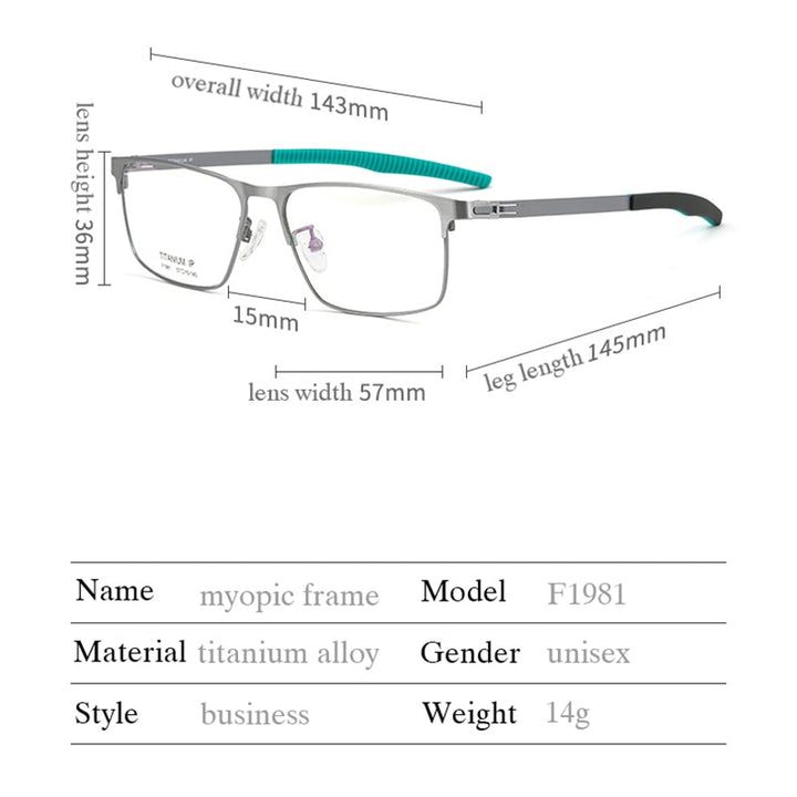 Hotochki Men's Full Rim Titanium Square Frame Eyeglasses F1981 Full Rim Hotochki