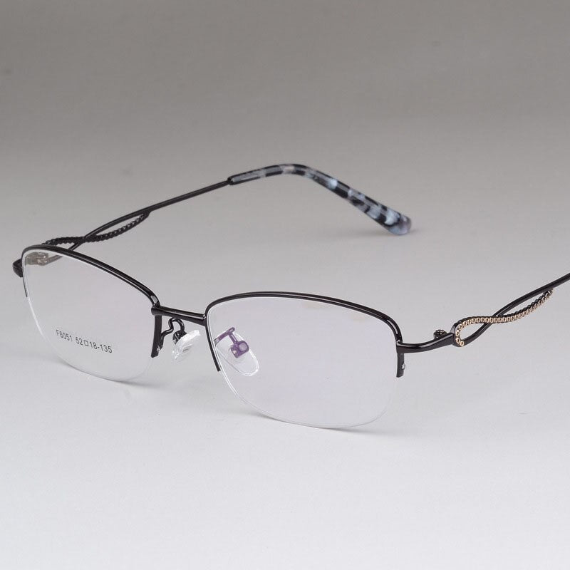 Women's Half Rim Alloy Frame Eyeglasses F6051 Semi Rim Bclear black