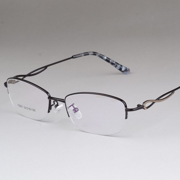 Women's Half Rim Alloy Frame Eyeglasses F6051 Semi Rim Bclear black