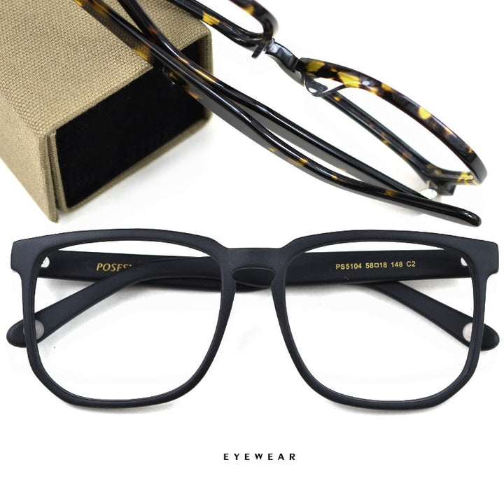Hdcrafter Unisex Oversized Square Round Wood Frame Eyeglasses Ps5104 Full Rim Hdcrafter Eyeglasses