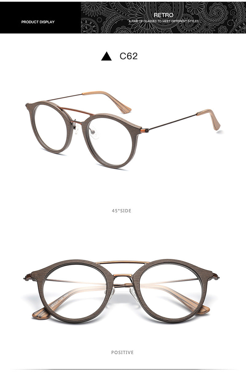 Hdcrafter Unisex Full Rim Round Wood Alloy Double Bridge Eyeglasses 4821 Full Rim Hdcrafter Eyeglasses