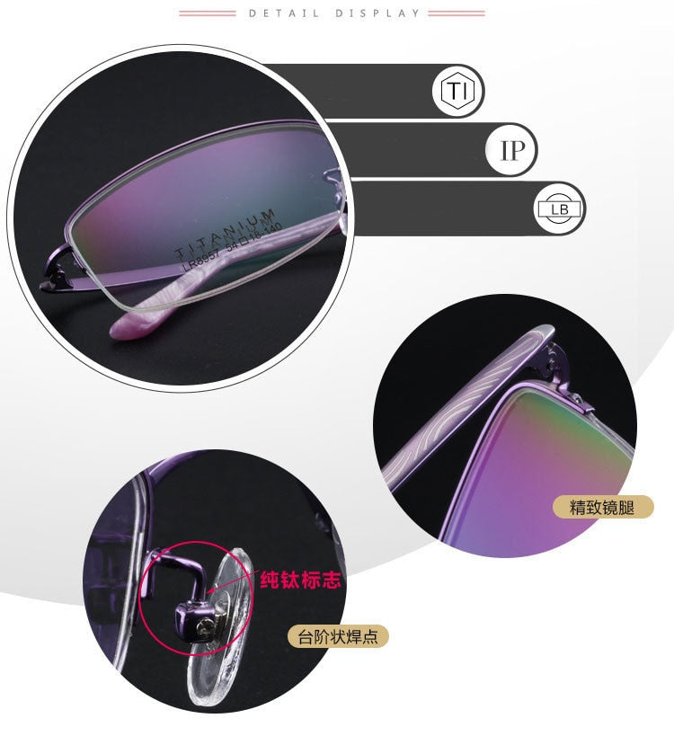 Women's Titanium Semi Rim Frame Eyeglasses Lr8957 Semi Rim Bclear