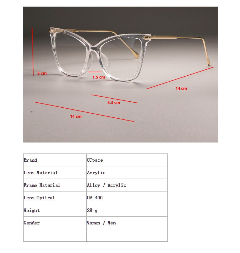 CCspace Women's Full Rim Oversized Square Cat Eye Acetate Frame Eyeglasses 45077 Full Rim CCspace