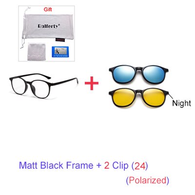 Ralferty 6 In 1 Magnet Sunglasses Women Polarized Eyeglass Frame With Clip On Glasses Men Round Uv400 Tr90 3D Yellow A2245 With Clip Ons Ralferty 1Frame 2 Clip 24