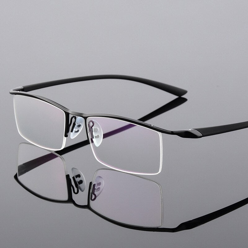 Reven Jate Men's Semi Rim Browline Alloy Eyeglasses P8190 Semi Rim Reven Jate Black