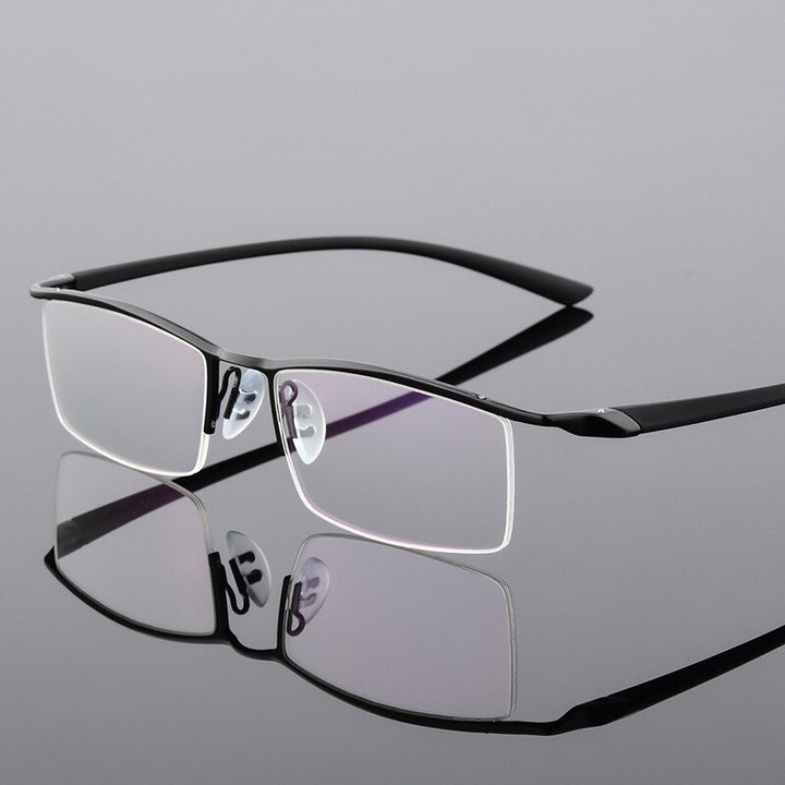 Reven Jate Men's Semi Rim Browline Alloy Eyeglasses P8190 Semi Rim Reven Jate Black