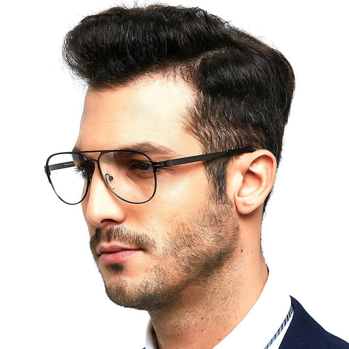 Hotony Men's Full Rim Round Alloy Double Bridge Frame Eyeglasses Full Rim Hotony