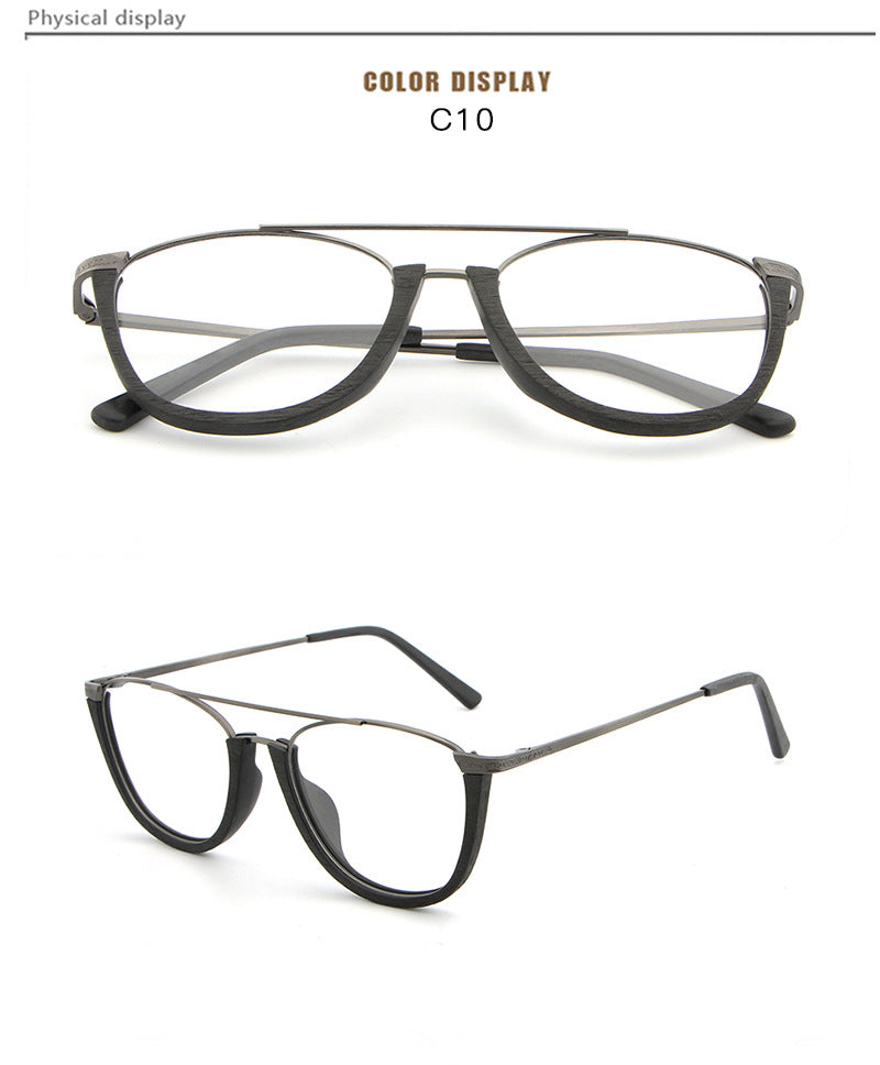 Hdcrafter Unisex Full Rim Round Double Bridge Wood Metal Frame Eyeglasses Hb032 Full Rim Hdcrafter Eyeglasses