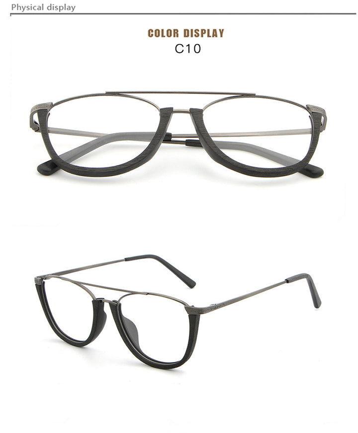 Hdcrafter Unisex Full Rim Round Double Bridge Wood Metal Frame Eyeglasses Hb032 Full Rim Hdcrafter Eyeglasses