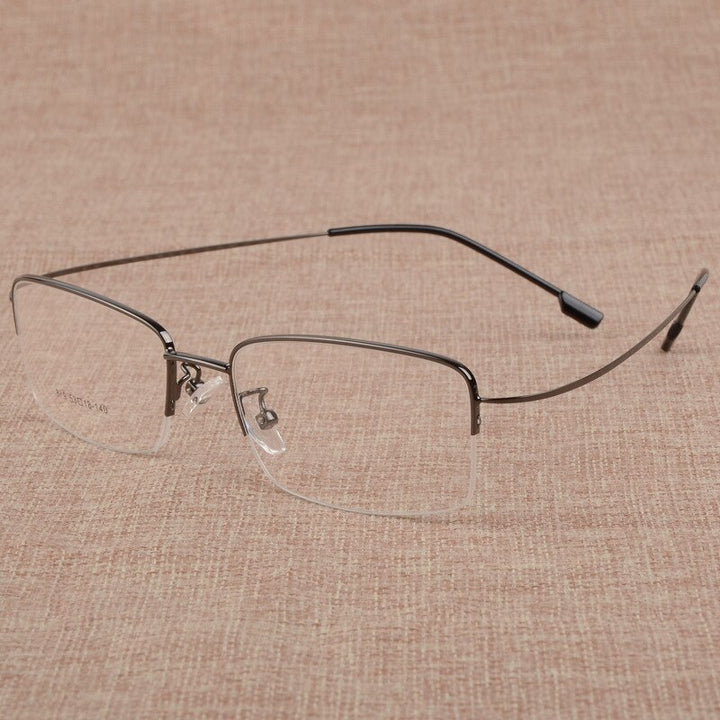 Men's Semi Rim Square Large Titanium Alloy Eyeglasses S879 Semi Rim Bclear