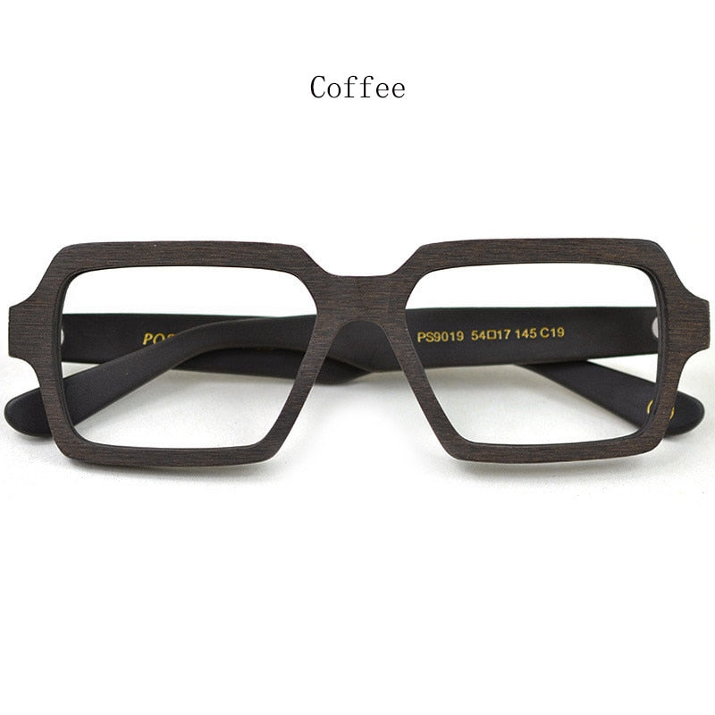Hdcrafter Unisex Full Rim Oversized Square Wood Acetate Frame Eyeglasses Ps9019 Full Rim Hdcrafter Eyeglasses Wood Coffee