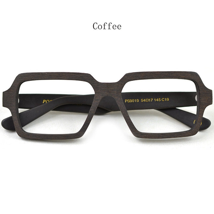 Hdcrafter Unisex Full Rim Oversized Square Wood Acetate Frame Eyeglasses Ps9019 Full Rim Hdcrafter Eyeglasses Wood Coffee