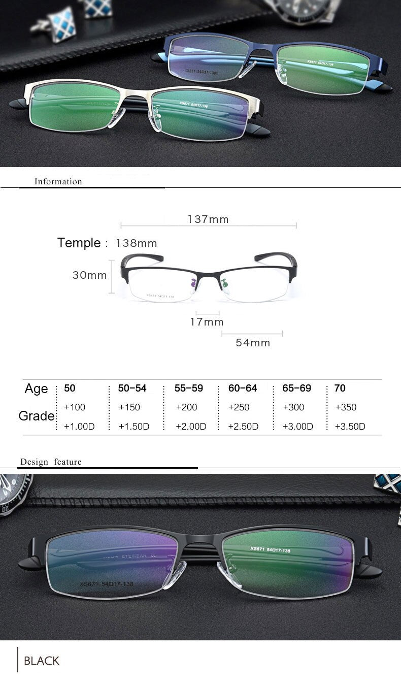 Hotochki Unisex Semi Rim Stainless Steel Alloy Frame Reading Glasses Xs671 Reading Glasses Hotochki