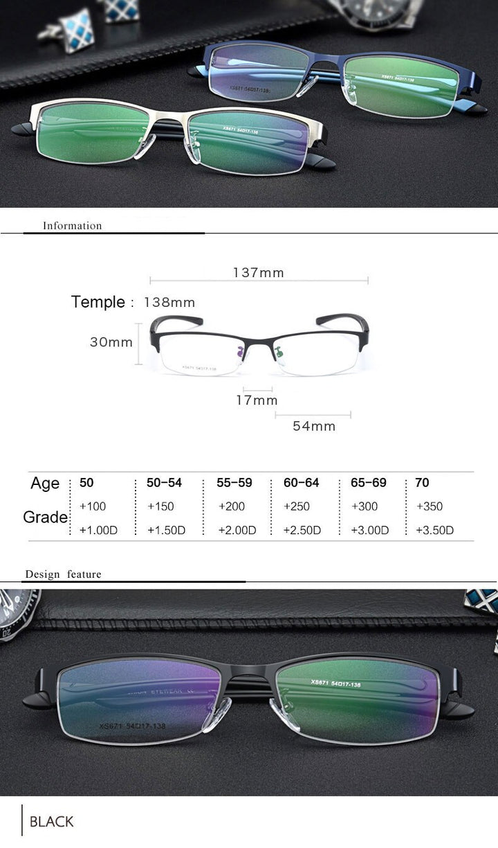 Hotochki Unisex Semi Rim Stainless Steel Alloy Frame Reading Glasses Xs671 Reading Glasses Hotochki