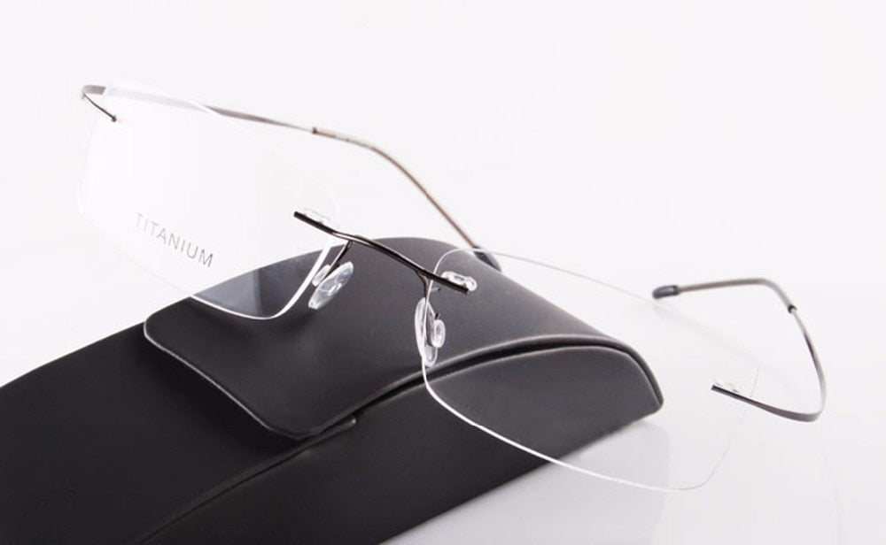 Chashma Unisex Rimless Oval Titanium Eyeglasses F637 Rimless Chashma Gray