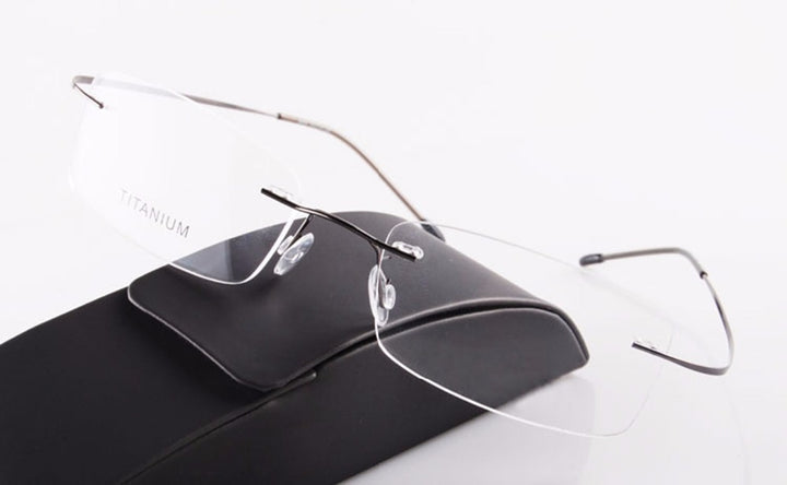 Chashma Unisex Rimless Oval Titanium Eyeglasses F637 Rimless Chashma Gray
