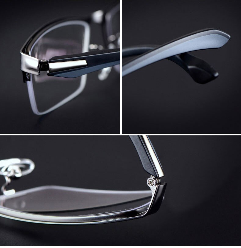 Hotochki Men's Full/Semi Rim Rectangular IP Electroplated Alloy Frame Eyeglasses Semi Rim Hotochki