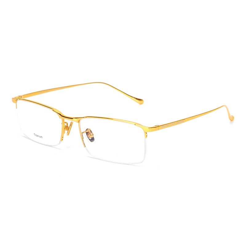 Hotony Men's Semi Rim Square Titanium Frame Eyeglasses S8803 Semi Rim Hotony Gold