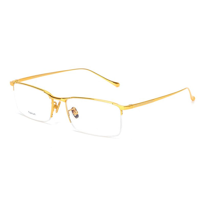 Hotony Men's Semi Rim Square Titanium Frame Eyeglasses S8803 Semi Rim Hotony Gold