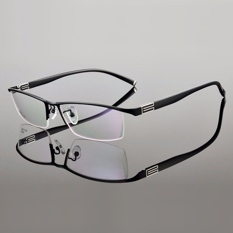 Reven Jate Men's Semi Rim Rectangle Titanium Alloy Eyeglasses 56170 Semi Rim Reven Jate
