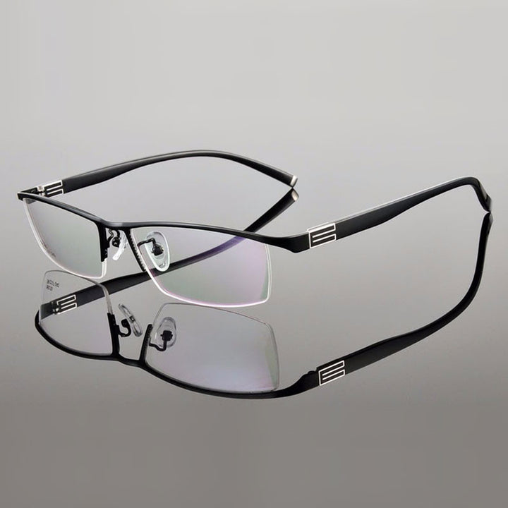 Reven Jate Men's Semi Rim Rectangle Titanium Alloy Eyeglasses 56170 Semi Rim Reven Jate