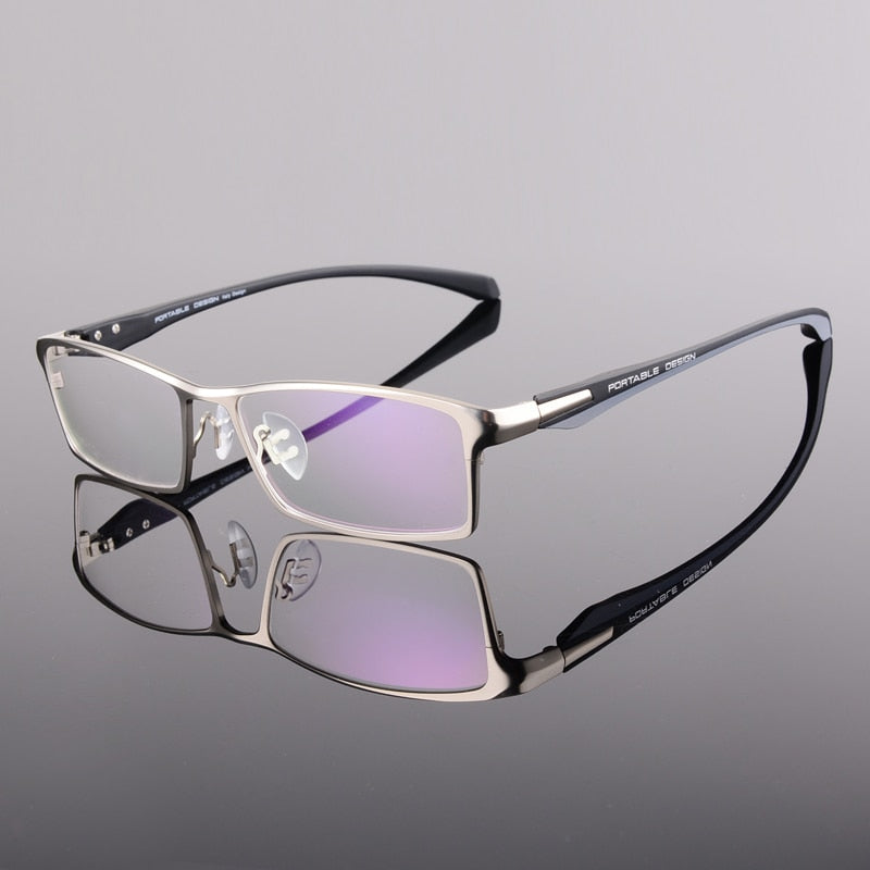 Hotochki Men's Full Rim Rectangular Alloy Acetate Frame Eyeglasses Full Rim Hotochki Silver  