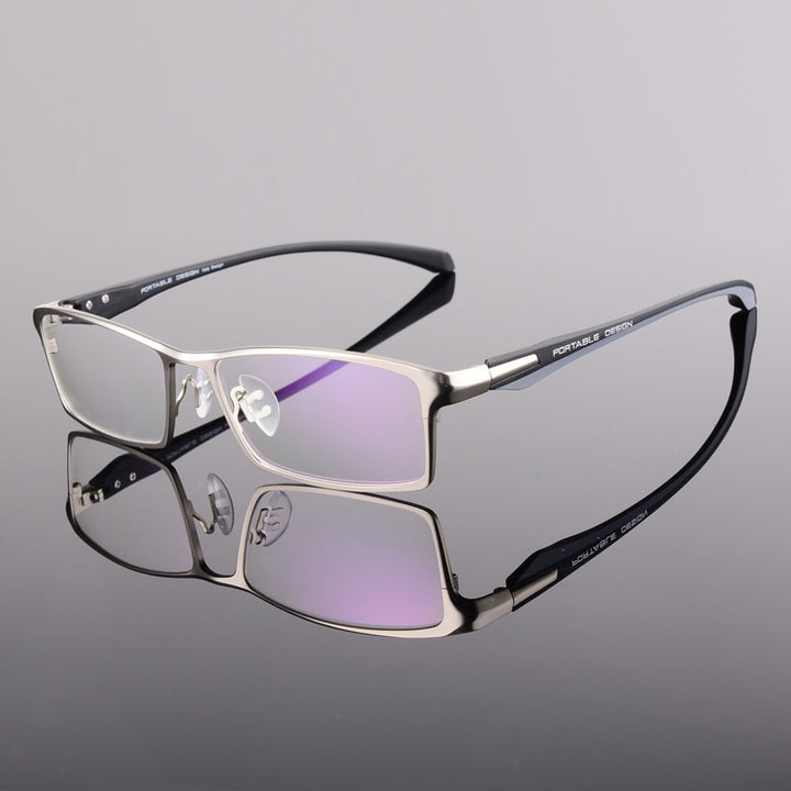 Hotochki Men's Full Rim Rectangular Alloy Acetate Frame Eyeglasses Full Rim Hotochki Silver  