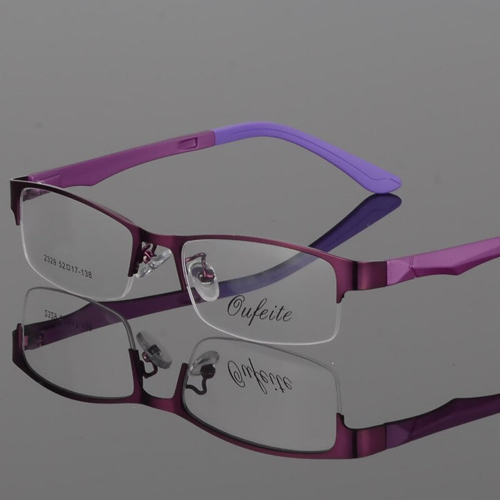 Unisex Half Rim Alloy Frame Eyeglasses 2329 Semi Rim Bclear Purple