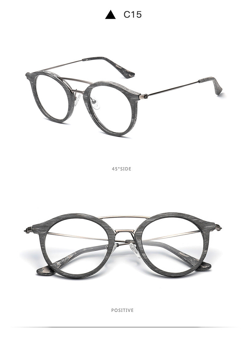 Hdcrafter Unisex Full Rim Round Wood Alloy Double Bridge Eyeglasses 4821 Full Rim Hdcrafter Eyeglasses