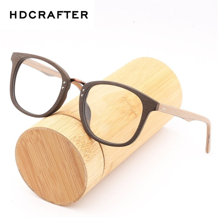 Hdcrafter Unisex Full Rim Round Square Wood Metal Frame Eyeglasses Hb029 Full Rim Hdcrafter Eyeglasses