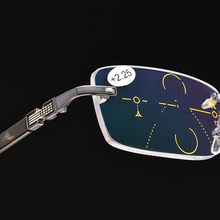 Hotochki Men's Rimless Titanium Alloy Frame Progressive Reading Glasses Anti Blue Light 656 Reading Glasses Hotochki