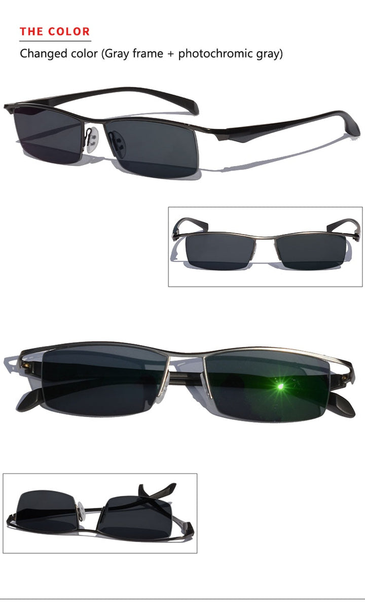 Men's Half Rim Titanium Frame Eyeglasses Photochromic P8011 Semi Rim Bclear