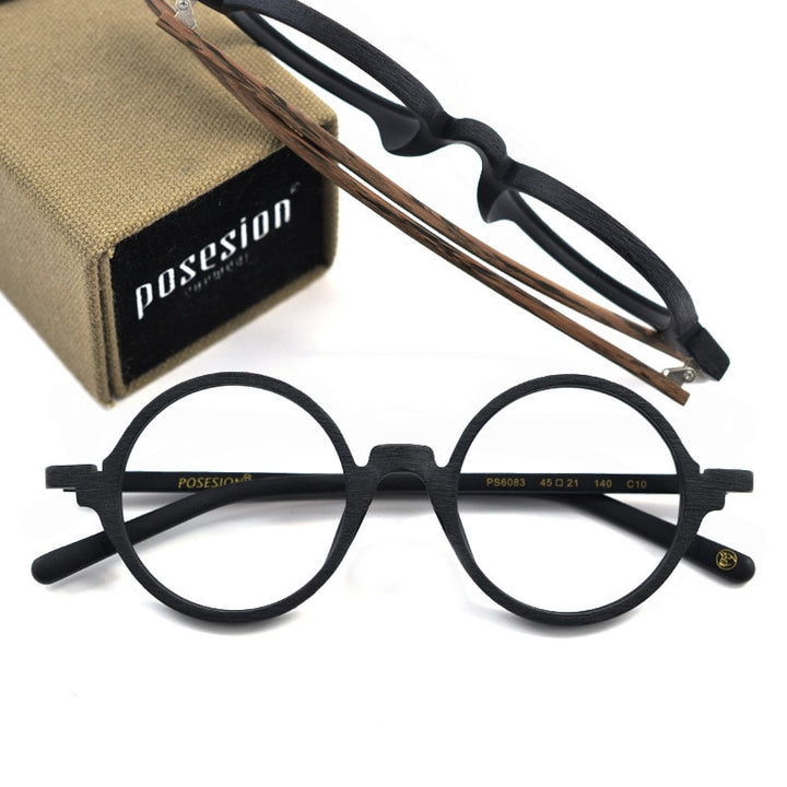Hdcrafter Unisex Full Rim Round Metal Wood Frame Eyeglasses Ps6083 Full Rim Hdcrafter Eyeglasses