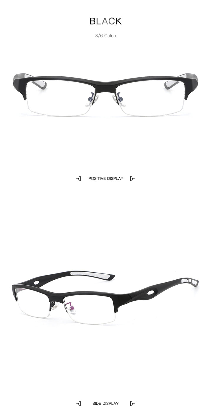 Hdcrafter Men's TR 90 Rectangle Semi Rim Frame Eyeglasses L1077 Semi Rim Hdcrafter Eyeglasses